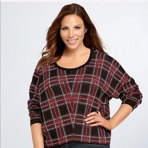 Torrid Red Plaid Crop Knit Sweater